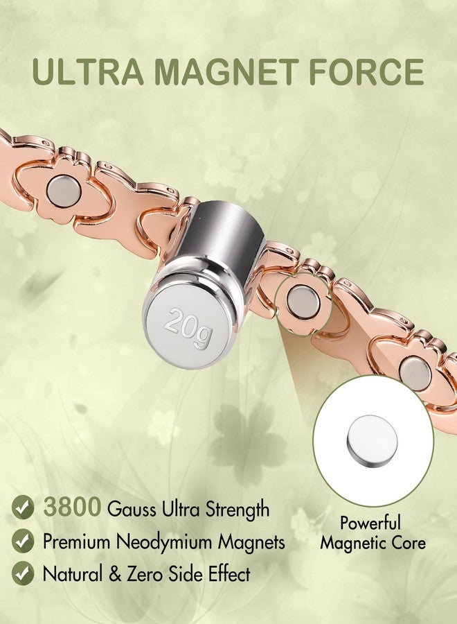 Feraco Pure Copper Bracelets for Women, Ultra Strength Magnetic Bracelet for Women with 3800 Gauss Magnet, Adjustable Flower Real Copper Jewelry Gift with Infinite Rose-Engraved (Rose Gold) - Image 5